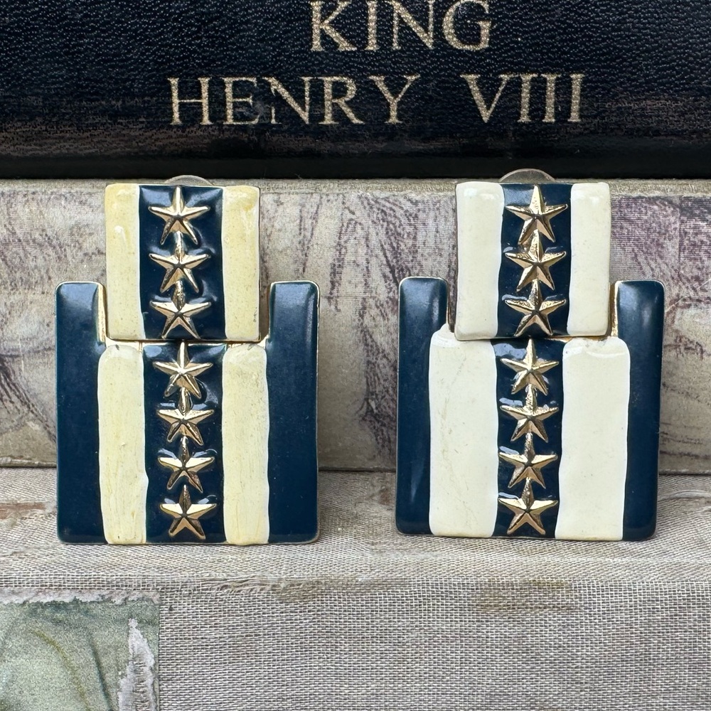 Vintage Don Lin Nautical Navy Star Square Earrings